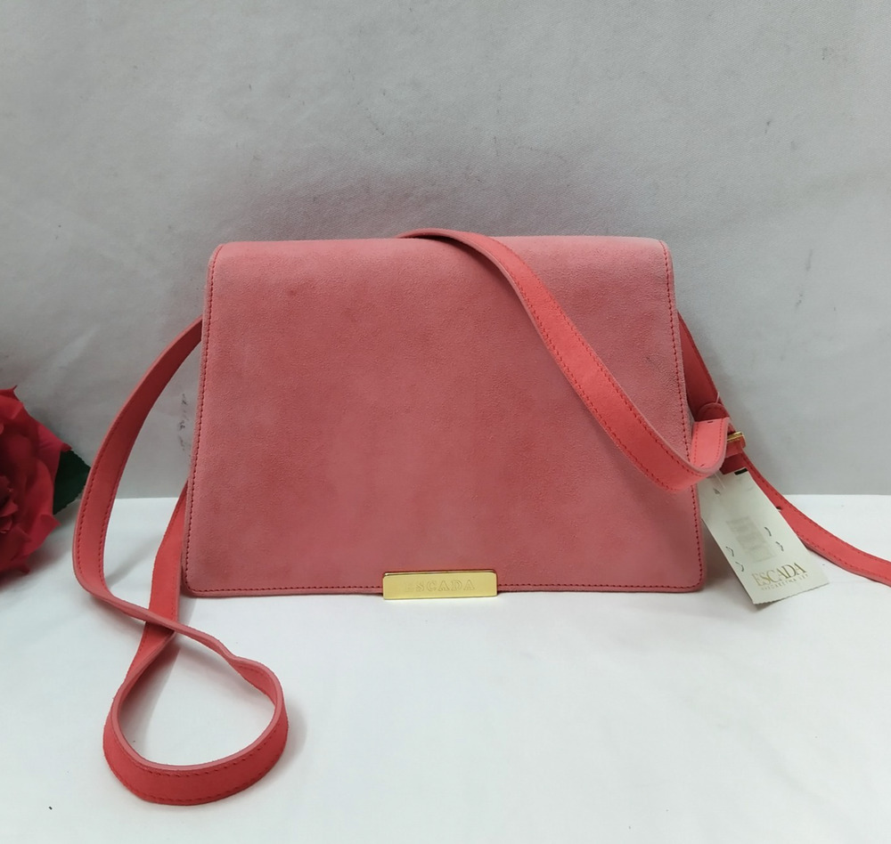 Escada Gernium Pink Suede Flap Closure Clutch Crossbody Bag - $405